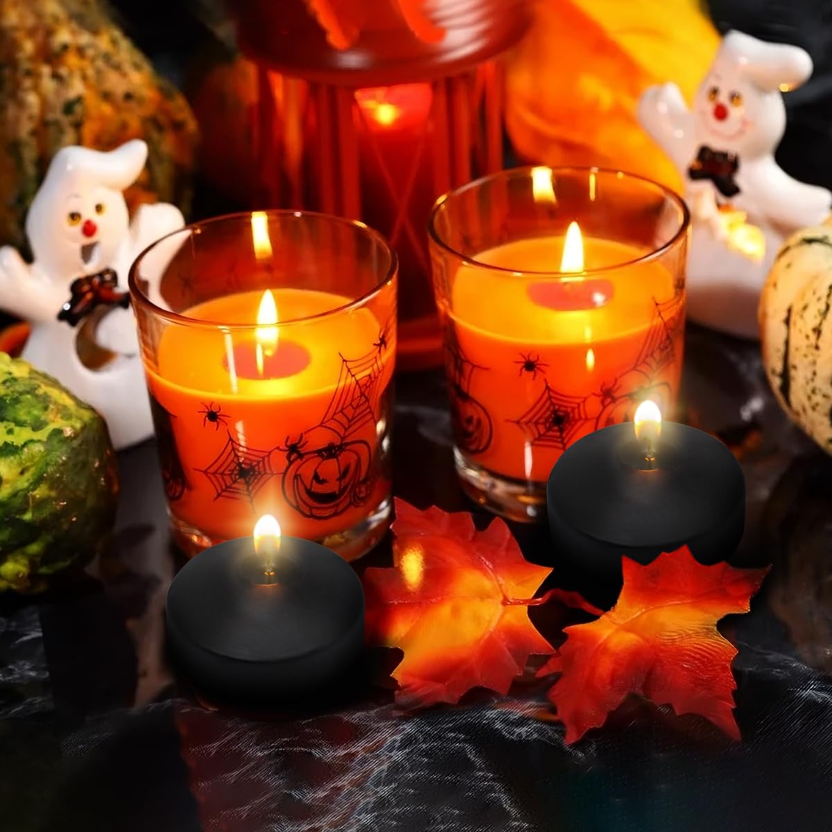 6 Hour Black Floating Candles, Unscented Small 2 Inch Dripless Pool Water Wax Candles for Cylinder Vase, Centerpiece at Wedding,
